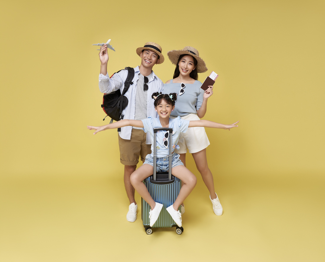 Newcomer family arriving at Canadian airport