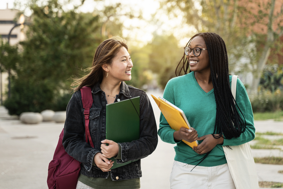 International students outside Canadian university building