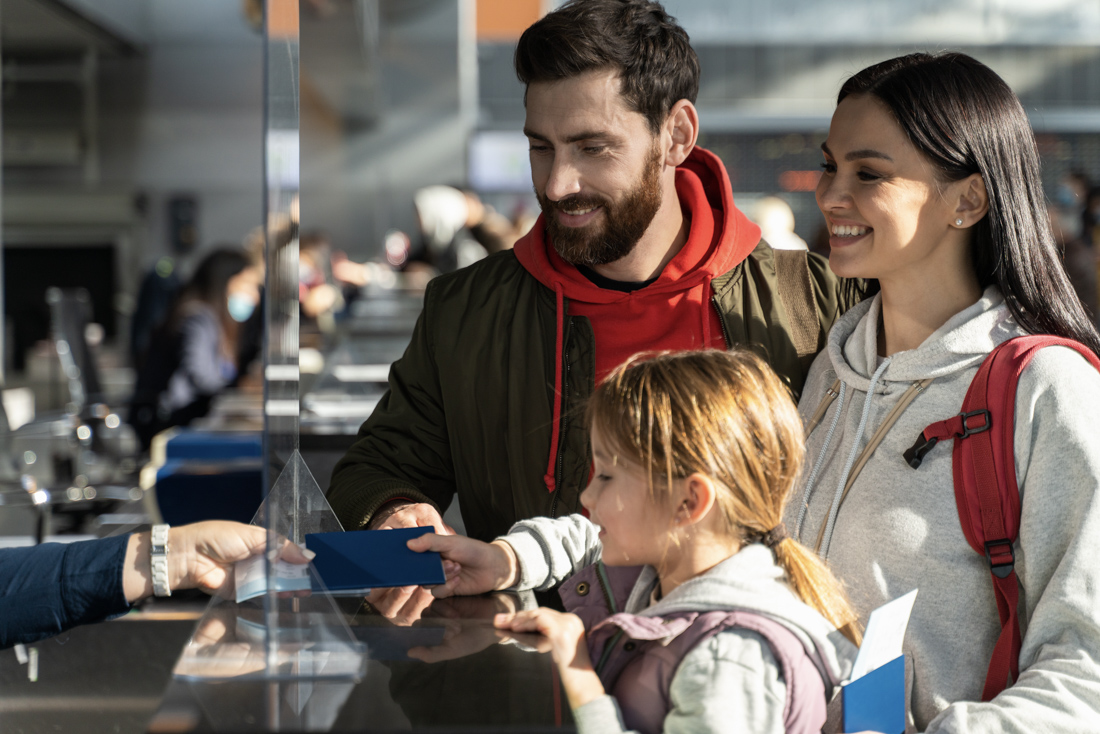 Newcomer family at airport ready for Canadian immigration journey