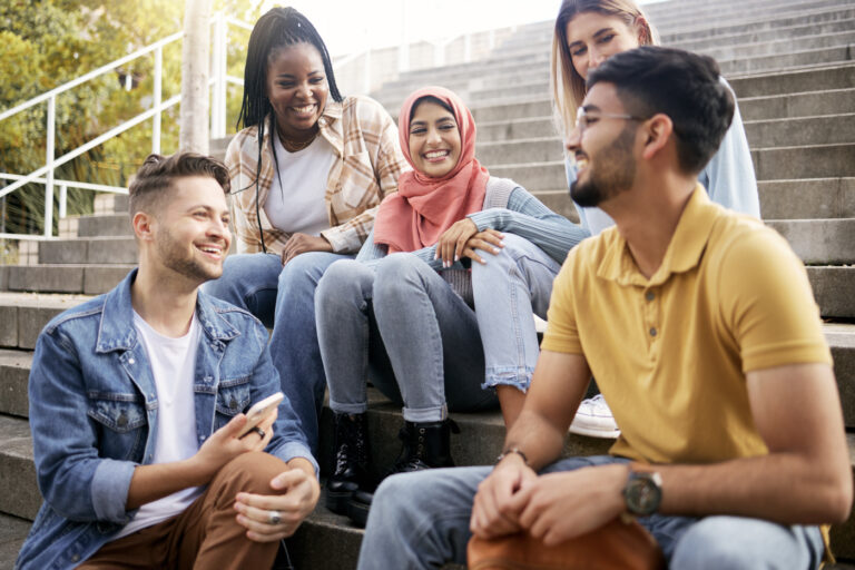 Diverse international students in Canada studying together