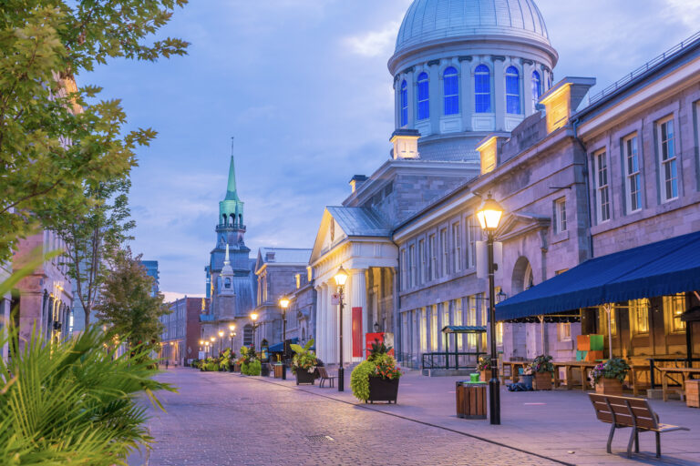 Historic Montreal street at dusk, Canada