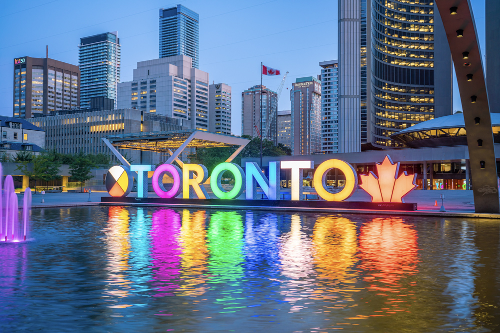 Historic Montreal street at dusk, Canada