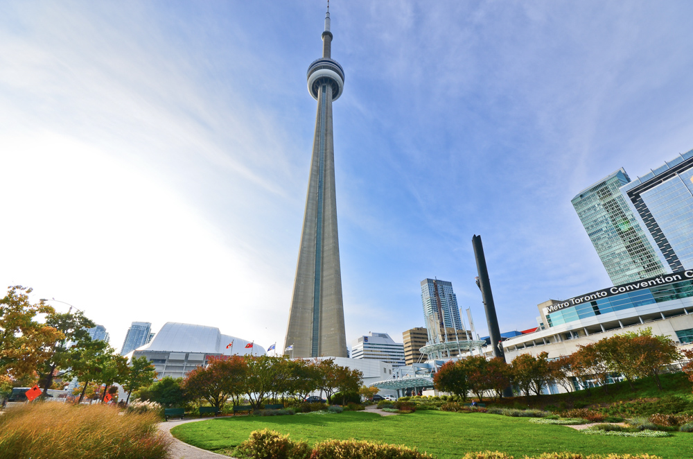 Modern Toronto skyline with Canadian immigration centre