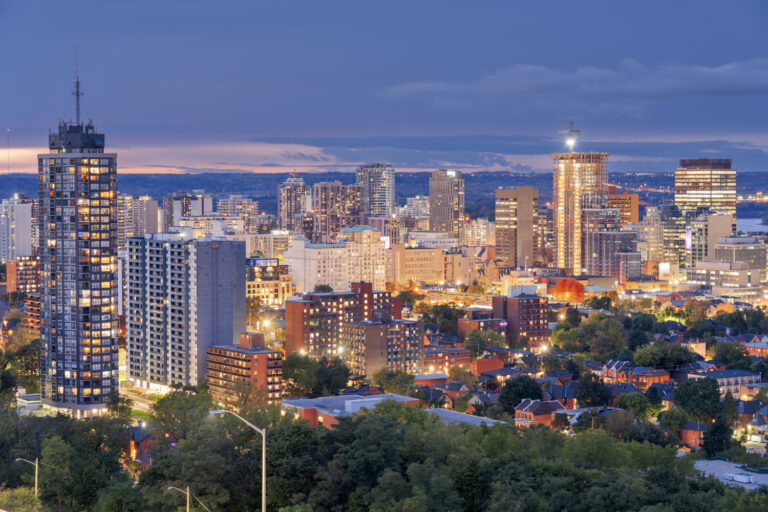 Canadian city skyline at dusk