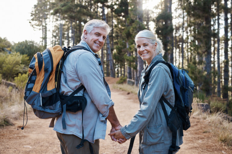 Couple hiking in Canadian forest