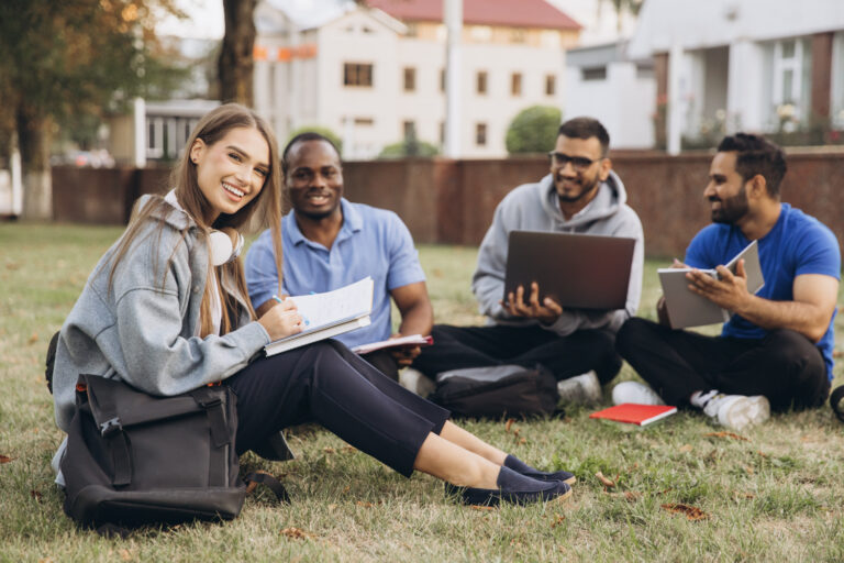 Diverse students studying in a Canadian campus