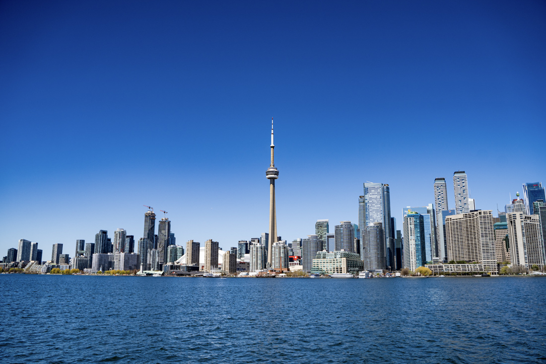 Couple enjoying winter cityscape in Canada