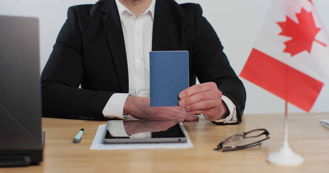 Toronto skyline and autumn leaves in Canada