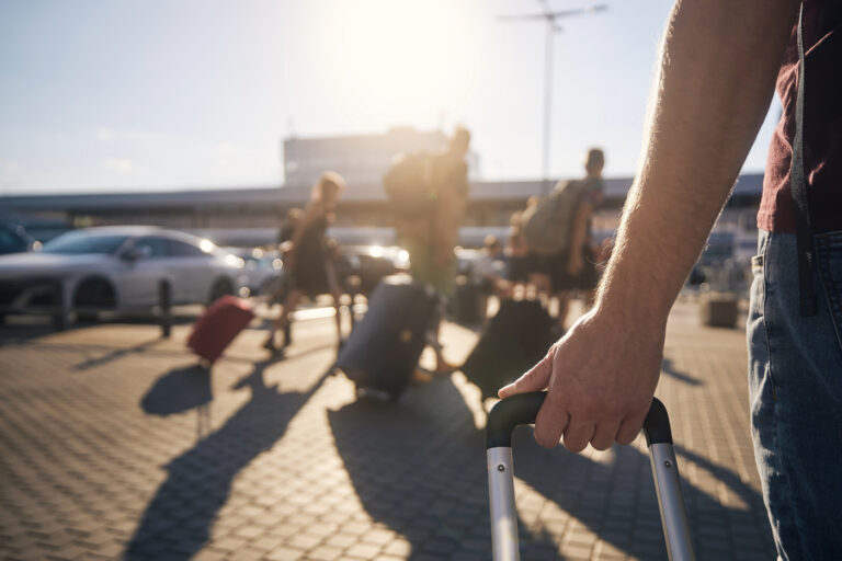 Traveller with luggage at Canadian airport