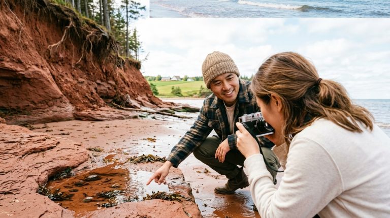 Two people explore a Prince Edward Island shoreline, an image illustrating PEI PNP news
